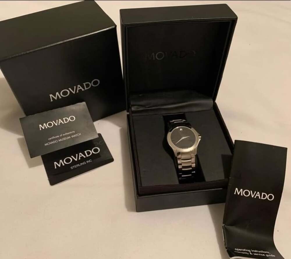 Movado Museum Black Face SS Mens Wrist Watch Sapphire Crystal